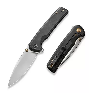 We Knife WE21014C-2 Subjugator Flipper Folding Knife 3.48" 20CV Drop Point Plain Edge Blade, Black Titanium Handle