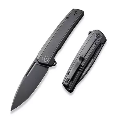 We Knife WE21021B-2 Speedster Flipper Folding Knife 3.47" 20CV Drop Point Plain Edge Blade, Black Titanium Handle