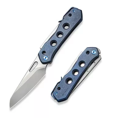 We Knife WE21031-3 Vision R Manual Folding Knife 3.54" 20CV Reverse Tanto Plain Edge Blade, Blue Titanium Handle