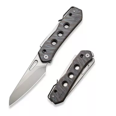 We Knife WE21031-6 Vision R Manual Folding Knife 3.54" 20CV Reverse Tanto Plain Edge Blade, Tiger Stripe Flamed Titanium Handle