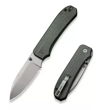We Knife WE21045-2 Big Banter Manual Folding Knife 3.69" 20CV Drop Point Plain Edge Blade, Green Canvas Micarta Handle
