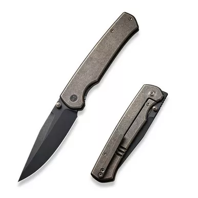 We Knife WE21046-2 Evoke Flipper Folding Knife 3.48" 20CV Clip Point Plain Edge Blade, Bronze Titanium Handle