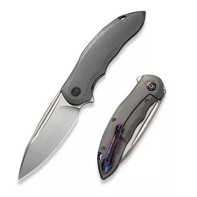 We Knife WE21048-2 Makani Flipper Folding Knife 3.61" 20CV Drop Point Plain Edge Blade, Gray Titanium Handle
