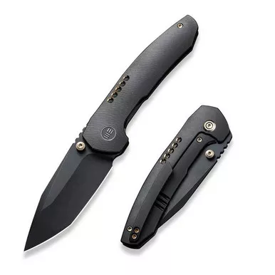 We Knife WE22002B-2 Trogon Thumb Stud Folding Knife 3.20" 20CV Spear Point Plain Edge Blade, Black Titanium Handle