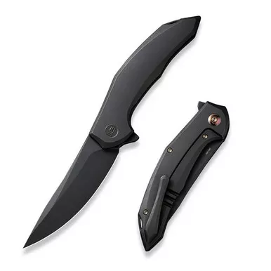 We Knife WE22008A-1 Merata Flipper Folding Knife 3.68" 20CV Trailing Point Plain Edge Blade, Black Titanium Handle