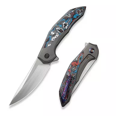We Knife WE22008B-2 Merata Flipper Folding Knife 3.68" 20CV Trailing Point Plain Edge Blade, Gray Titanium/Nebula Fat Carbon Fiber Handle