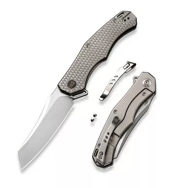 We Knife WE22010G-2 RekkeR Flipper Folding Knife 3.61" 20CV Reverse Tanto Plain Edge Blade, Gray Titanium Handle