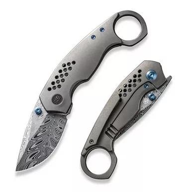 We Knife WE22013-DS1 Envisage Front Flipper Folding Knife 2.42" Damasteel Drop Point Plain Edge Blade, Gray Titanium Handle