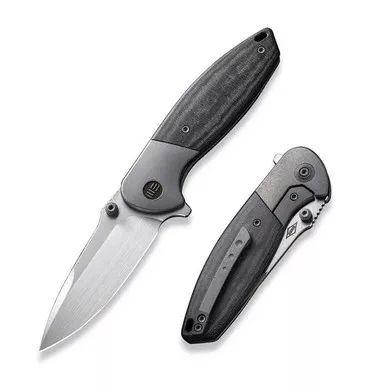 We Knife WE22015-3 Nitro Mini Flipper Folding Knife 3.13" 20CV Drop Point Plain Edge Blade, Gray Titanium/Linen Micarta Inlay Handle