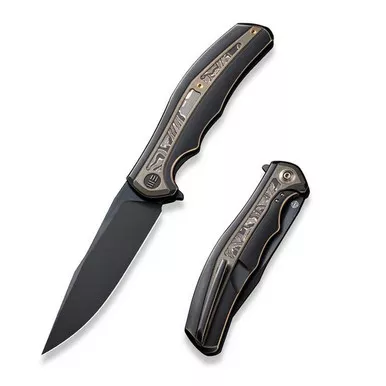 We Knife WE22016-3 Zonda Flipper Folding Knife 4.05" 20CV Clip Point Plain Edge Blade, Bronze Titanium/Copper Foil Carbon Fiber Inlay Handle