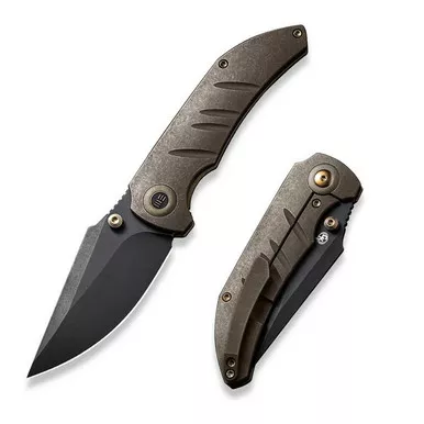 We Knife WE22020B-1 Riff-Raff Thumb Stud Folding Knife 3.12" 20CV Clip Point Plain Edge Blade, Bronze Titanium Handle