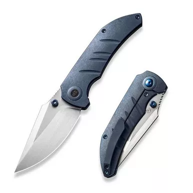 We Knife WE22020B-2 Riff-Raff Thumb Stud Folding Knife 3.12" 20CV Clip Point Plain Edge Blade, Blue Titanium Handle