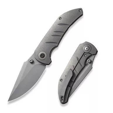 We Knife WE22020B-3 Riff-Raff Thumb Stud Folding Knife 3.12" 20CV Clip Point Plain Edge Blade, Gray Titanium Handle