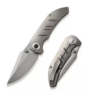We Knife WE22020B-4 Riff-Raff Thumb Stud Folding Knife 3.12" 20CV Clip Point Plain Edge Blade, Polished Titanium Handle