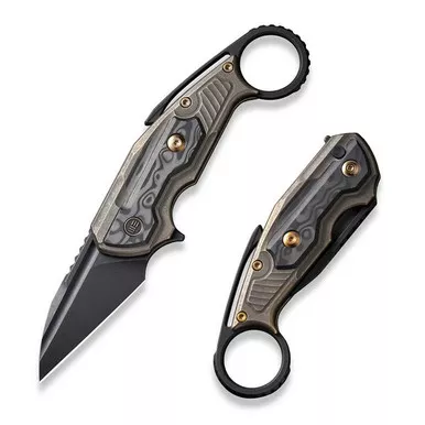 We Knife WE22021-2 Yardbird Flipper Folding Knife 2.44" 20CV Wharncliffe Plain Edge Blade, Bronze Titanium/Rose Carbon Fiber Inlay Handle