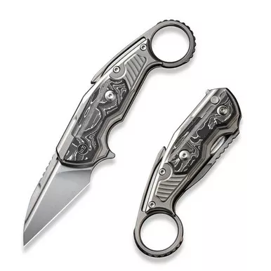 We Knife WE22021-3 Yardbird Flipper Folding Knife 2.44" 20CV Wharncliffe Plain Edge Blade, Gray Titanium/Aluminum Foil Carbon Fiber Inlay Handle