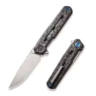 We Knife WE22026-2 Navo Flipper Folding Knife 3.25" 20CV Drop Point Plain Edge Blade, Gray Titanium/Rose Carbon Fiber Handle