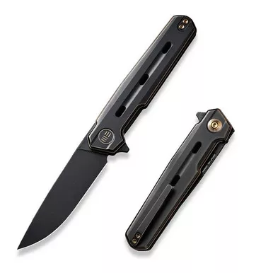 We Knife WE22026-3 Navo Flipper Folding Knife 3.25" 20CV Drop Point Plain Edge Blade, Bronze/Black Titanium Handle