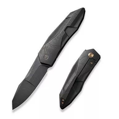 We Knife WE22028-5 Solid Flipper Folding Knife 3.88" 20CV Spear Point Plain Edge Blade, Black Titanium/Etched Pattern Handle
