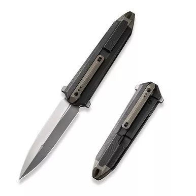 We Knife WE22032-3 Diatomic Flipper Folding Knife 3.78" 20CV Dagger Plain Edge Blade, Black Titanium/Bronze Endcap Handle