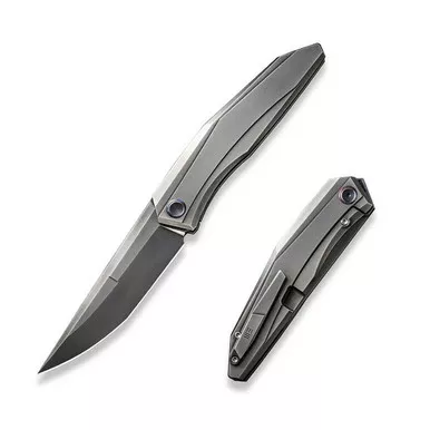We Knife WE22033-6 Cybernetic Top Flipper Folding Knife 3.91" 20CV Straight Back Plain Edge Blade, Polished Gray Titanium Handle