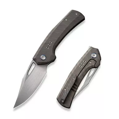 We Knife WE22040D-4 Nefaris Flipper Folding Knife 3.48" 20CV Clip Point Plain Edge Blade, Tiger Stripe Flamed Titanium Handle