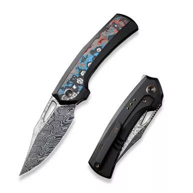 We Knife WE22040F-DS1 Nefaris Flipper Folding Knife 3.48" Damasteel Clip Point Plain Edge Blade, Black Titanium/Nebula Fat Carbon Fiber Inlay Handle
