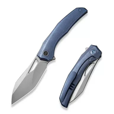 We Knife WE22042B-3 Ignio Flipper Folding Knife 3.30" 20CV Wharnto Plain Edge Blade, Blue Titanium Handle