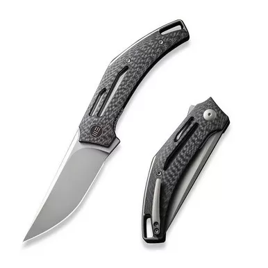 We Knife WE22045B-1 Speedliner Flipper Folding Knife 3.39" 20CV Drop Point Plain Edge Blade, Gray Titanium/Twill Carbon Fiber Handle