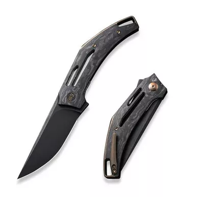 We Knife WE22045B-2 Speedliner Flipper Folding Knife 3.39" 20CV Drop Point Plain Edge Blade, Black Shredded Carbon Fiber Handle