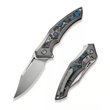 We Knife WE23009-4 Orpheus Flipper Folding Knife 3.48" 20CV Clip Point Plain Edge Blade, Gray Titanium/Nebula Fat Carbon Fiber Inlay Handle
