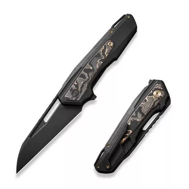 We Knife WE23012B-2 Falcaria Flipper Folding Knife 3.64" 20CV Wharncliffe Plain Edge Blade, Black Titanium/Copper Foil Carbon Fiber Inlay Handle
