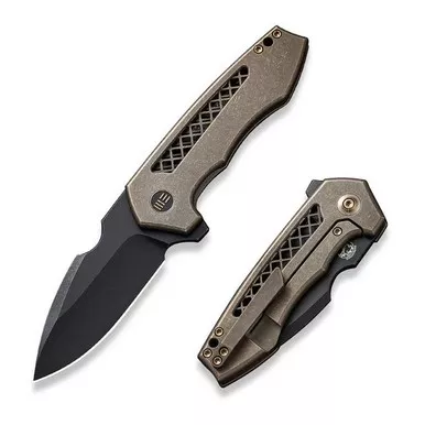 We Knife WE23019-3 Harpen Flipper Folding Knife 2.98" 20CV Modified Drop Point Plain Edge Blade, Bronze Titanium Handle