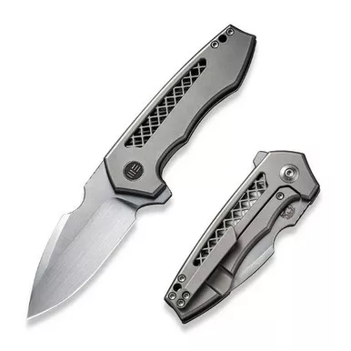 We Knife WE23019-4 Harpen Flipper Folding Knife 2.98" 20CV Modified Drop Point Plain Edge Blade, Gray Titanium Handle