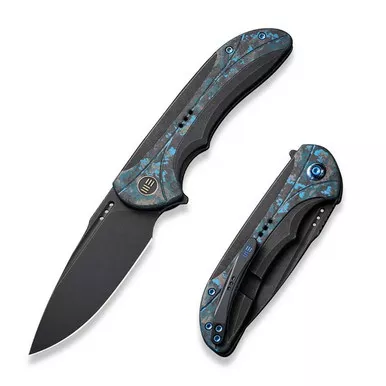 We Knife WE23020-4 Equivik Flipper Folding Knife 3.48" 20CV Drop Point Plain Edge Blade, Black Titanium/Arctic Storm Fat Carbon Fiber Inlay Handle