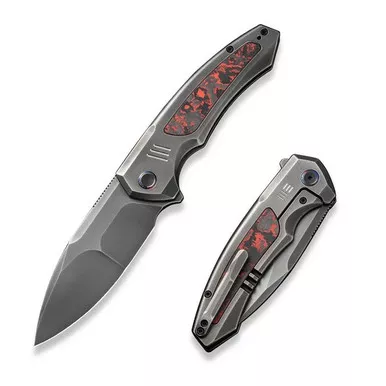We Knife WE23030-2 Hyperactive Flipper Folding Knife 3.80" Vanax Drop Point Plain Edge Blade, Gray Titanium/Lava Flow Fat Carbon Fiber Inlay Handle