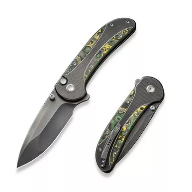 We Knife WE23031-4 Zizzit Flipper Folding Knife 3.80" 20CV Drop Point Plain Edge Blade, Gray Titanium/Toxic Storm Fat Carbon Fiber Inlay Handle