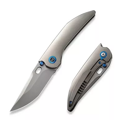We Knife WE23037B-2 Attor Thumb Stud Folding Knife 3.55" 20CV Modified Persian Plain Edge Blade, Polished Titanium Handle