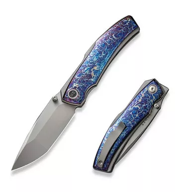 We Knife WE23067-1 Swordfin Front Flipper Folding Knife 3.28" 20CV Tanto Plain Edge Blade, Flamed Titanium Handle