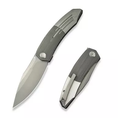 We Knife WE23069B-2 Sine Wave Flipper Folding Knife 3.98" M390 Drop Point Plain Edge Blade, Gray Titanium Handle