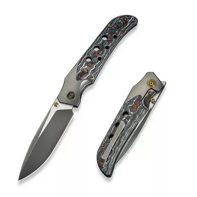 We Knife WE23072B-3 WE-Guthrie Flipper Folding Knife 3.94" 20CV Drop Point Plain Edge Blade, Polished Gray Titanium/Nebula Fat Carbon Fiber Inlay Handle