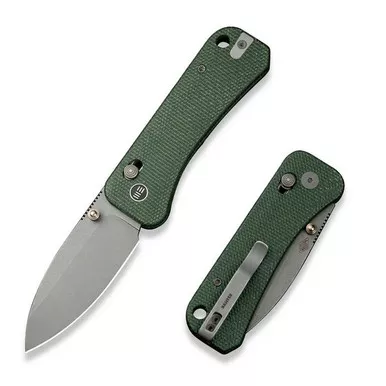 We Knife WE23075-3 Banter 2 Thumb Stud Folding Knife 2.87" S35VN Drop Point Plain Edge Blade, Green Canvas Micarta Handle