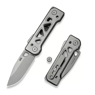 We Knife WE24001-2 Tyro Superlock Folding Knife 2.91" 20CV Drop Point Plain Edge Blade, Gray/Satin Titanium Handle