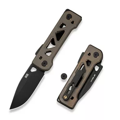 We Knife WE24001-3 Tyro Superlock Folding Knife 2.91" 20CV Drop Point Plain Edge Blade, Bronze/Gold Titanium Handle