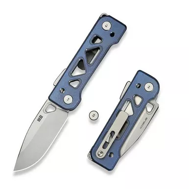We Knife WE24001-4 Tyro Superlock Folding Knife 2.91" 20CV Drop Point Plain Edge Blade, Blue/Satin Titanium Handle