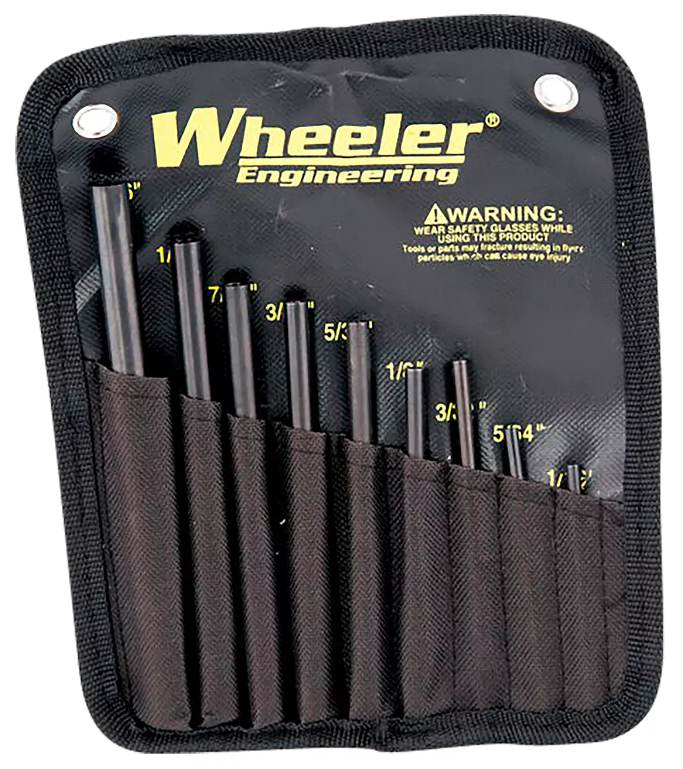 WheelerRoll Pin Punch Set Starter Set Black/Yellow Steel Knurled Handle 9 Pieces