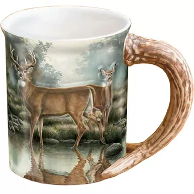 Wild Wings 8955712365 Sculpted Mug, Tranquil Waters Whitetail Deer, Tan, 1 Pack