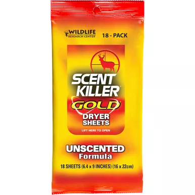 Wildlife Research 1280 Scent Killer Gold Unscented Dryer Sheets, 18 Pack