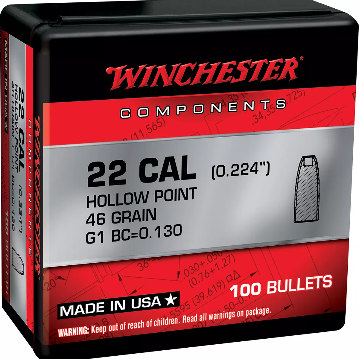 Winchester Ammo 22 Cal 46 Gr HP 100/Box