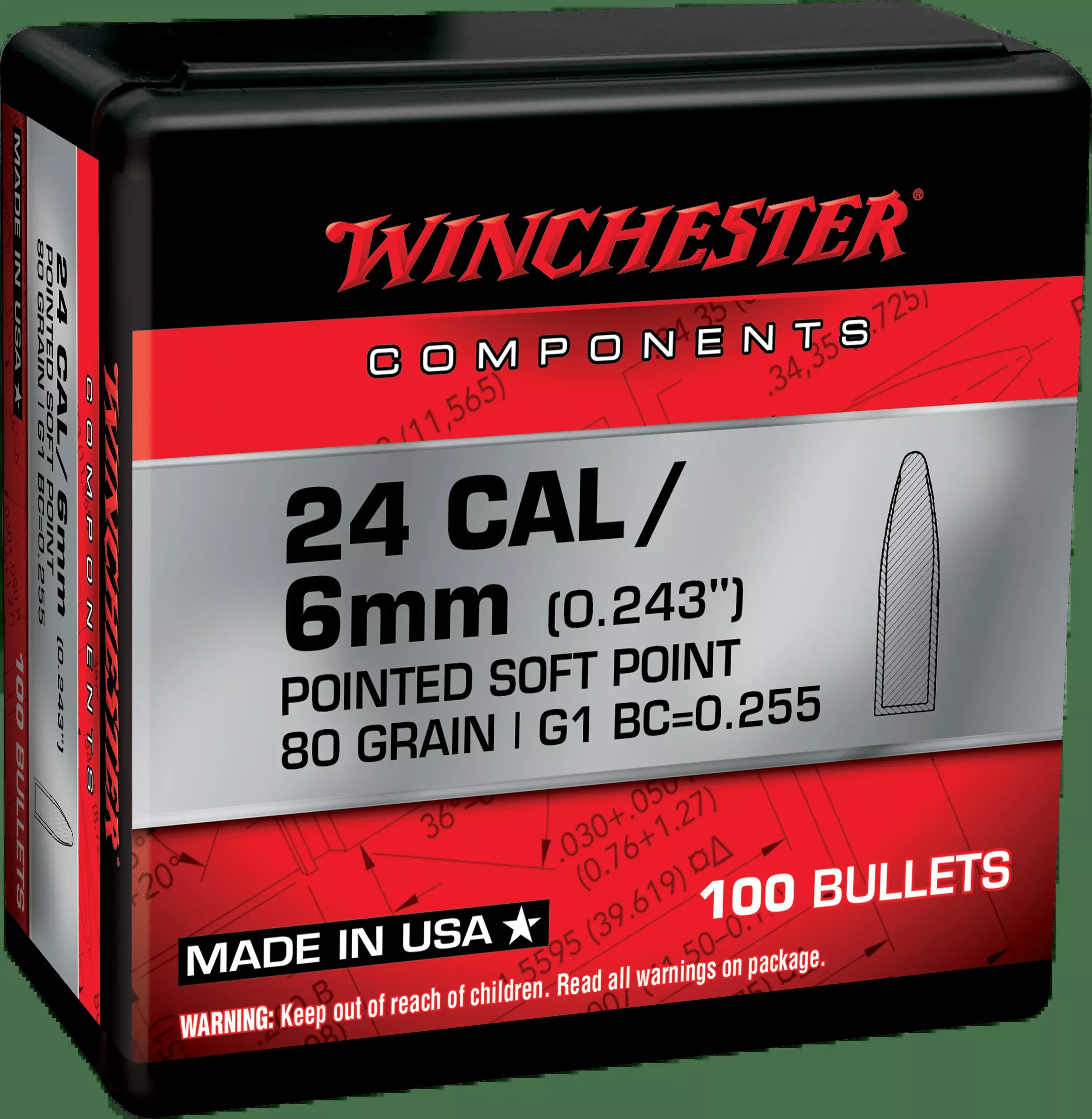 Winchester Ammo Centerfire Rifle, Win Wb243sp80x Bul 243 80 Psp100/10